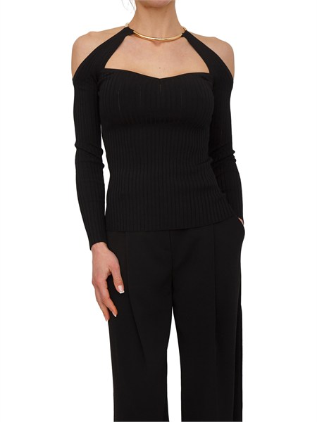 top in maglia elisabetta franchi in viscosa nera e collana oro mk89s61e2