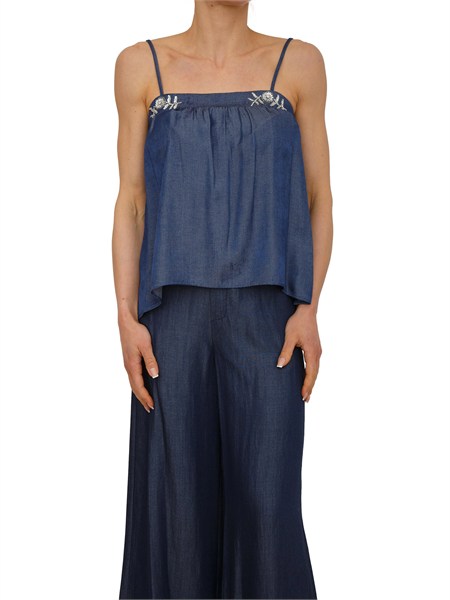 top liu jo in denim chambray con ricamo gioiello ua6288d4894
