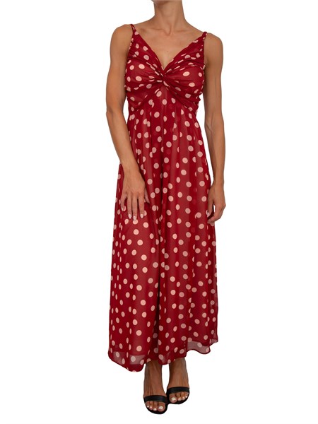 abito lungo iblues in chifon rosso stampato a pois aerosi