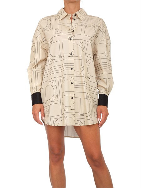 abito camicia twinset in pregiato cotone beige con stampa logo all over 251tf2052