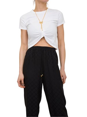 T-shirt bianca in jersey con collana a fiocco Elisabetta Franchi in DONNA