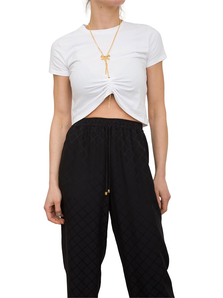 T-shirt bianca in jersey con collana a fiocco Elisabetta Franchi