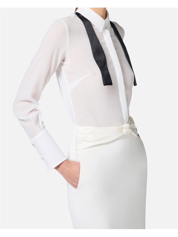 Camicia avorio in georgette con cravattino Elisabetta Franchi
