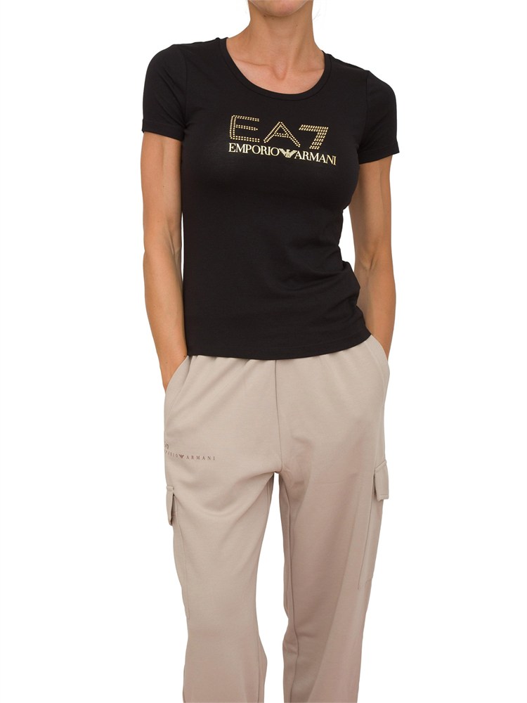 T-shirt donna maxi logo EA7 Emporio Armani in misto cotone e modal nero