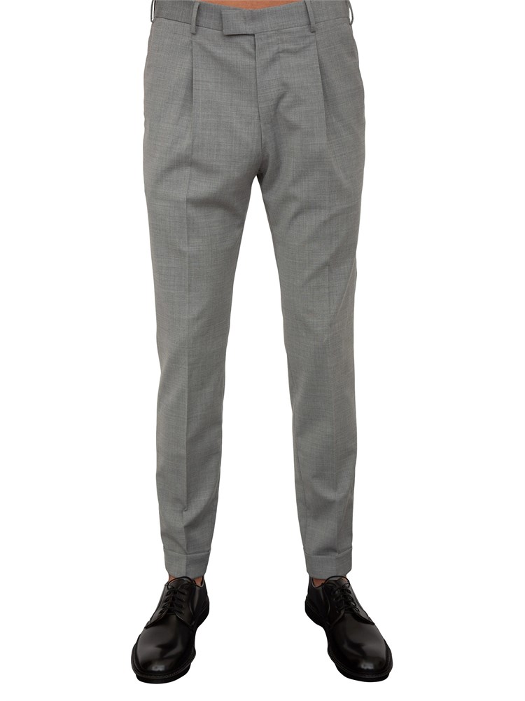 Pantaloni uomo PT Torino in gabardina di cotone grigio con linea carrot