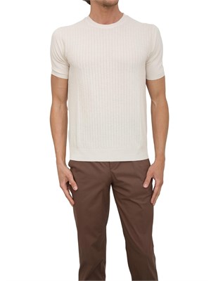 Maglia girocollo maniche corte uomo Aiace Galassi in cotone avorio con trama in UOMO