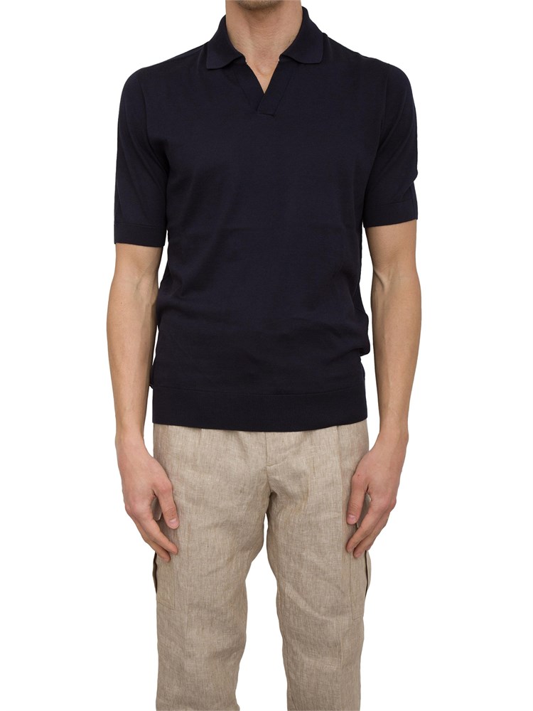 Polo Peserico in filato di seta e cotone blu