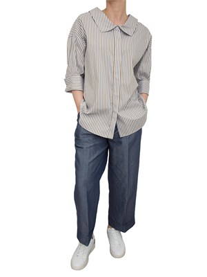 LIU JO Camicia Liu-Jo in popeline con maxi colletto taupe in DONNA