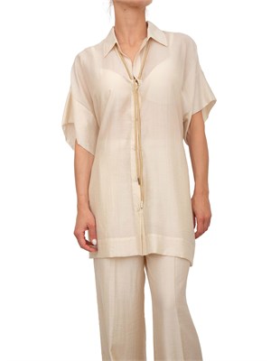 Camicia donna over Blugirl in tencel beige con collana tubolare strass in DONNA