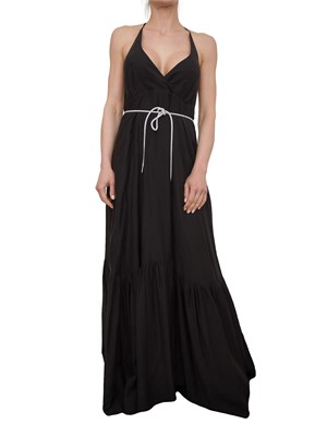 Abito lungo Blugirl in tencel nero con figura e cintura strass in DONNA