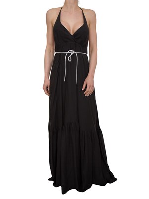 Abito lungo Blugirl in tencel nero con figura e cintura strass in DONNA