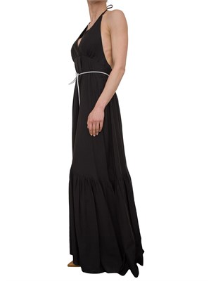 Abito lungo Blugirl in tencel nero con figura e cintura strass in DONNA