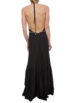 Abito lungo Blugirl in tencel nero con figura e cintura strass in DONNA