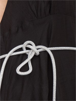 Abito lungo Blugirl in tencel nero con figura e cintura strass in DONNA
