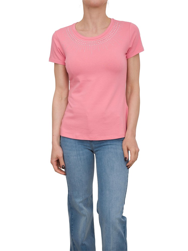 T-shirt rosa Liu Jo con logo e strass