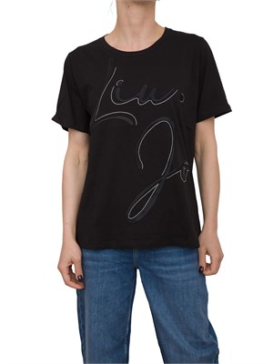 T-shirt nera Liu Jo con logo ricamato con strass in DONNA