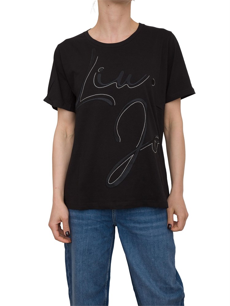 T-shirt nera Liu Jo con logo ricamato con strass