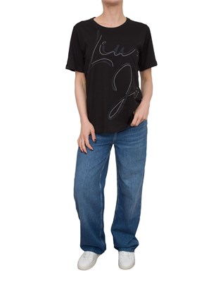 T-shirt nera Liu Jo con logo ricamato con strass in DONNA