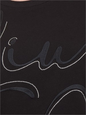 T-shirt nera Liu Jo con logo ricamato con strass in DONNA