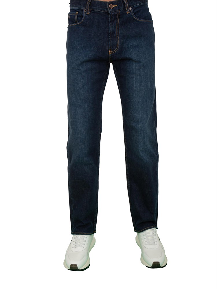 Jeans uomo Emporio Armani stright fit in denim blu con impunture a contrasto