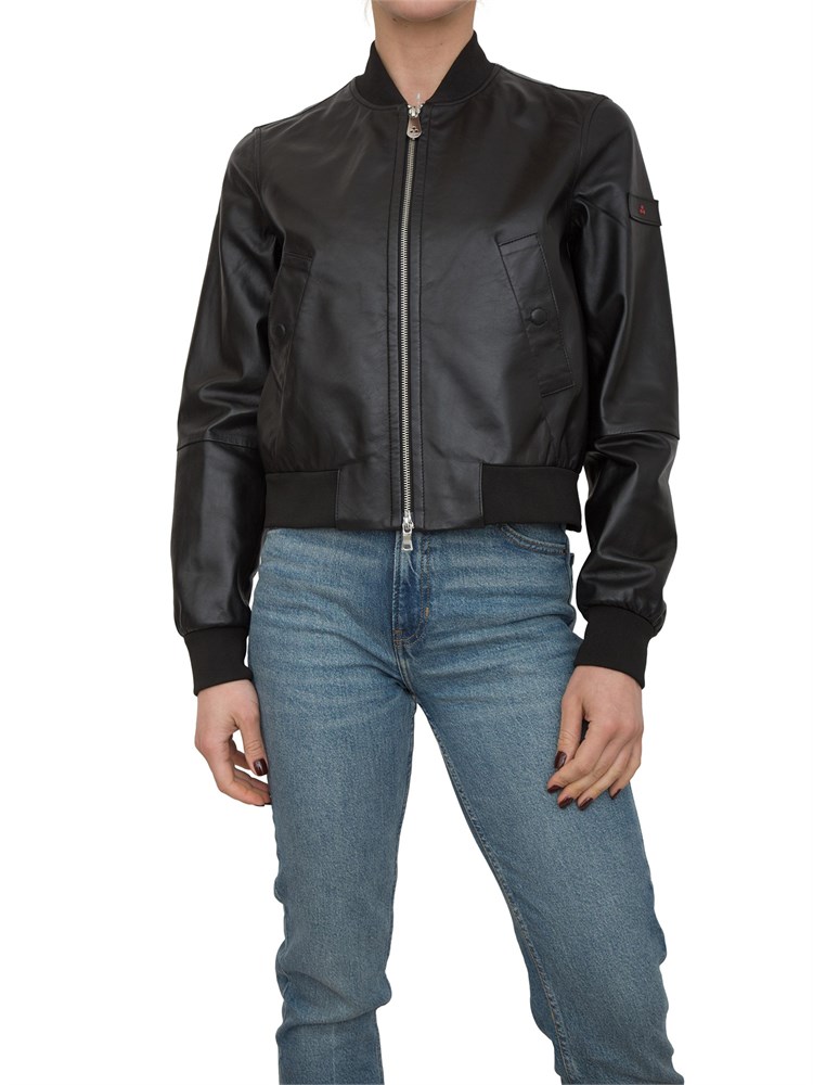 Bomber Peuterey in nappa tinta con dettagli in maglia nero