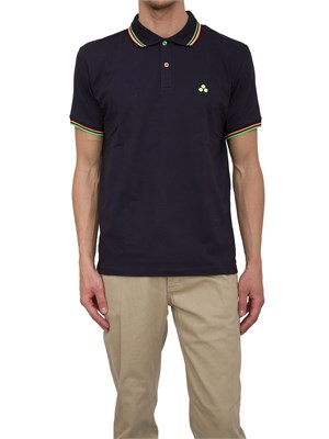 Polo Peuterey blu in piqué di cotone stretch con dettagli fluo in UOMO