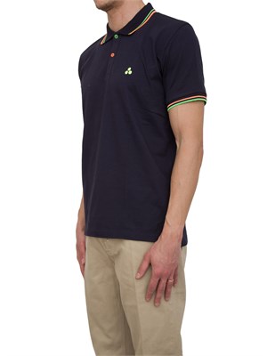 Polo Peuterey blu in piqué di cotone stretch con dettagli fluo in UOMO