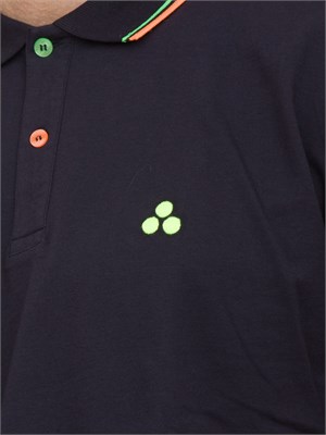Polo Peuterey blu in piqué di cotone stretch con dettagli fluo in UOMO