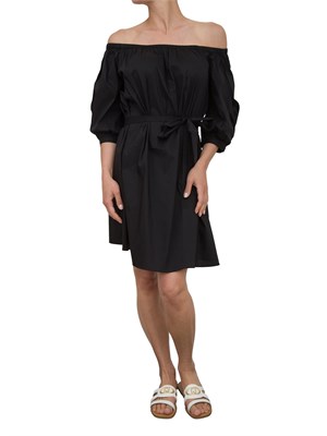 Abito corto Liu Jo in cotone nero con arricciature e spacco sulle spalle in DONNA