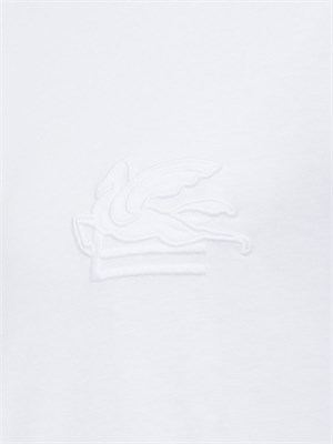 T-shirt bianca Etro in cotone con ricamo Pegaso tono su tono in UOMO