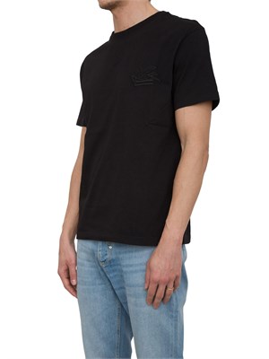 T-shirt nera Etro in cotone con ricamo Pegaso tono su tono in UOMO