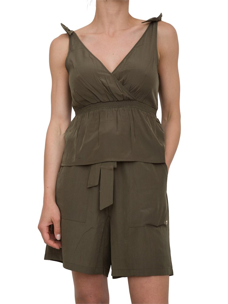 Top smanicato mare donna Liu Jo in viscosa verde con fiocchi spalle