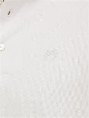 Polo beige Etro in cotone con dettaglio stampa floreale sul collo in UOMO