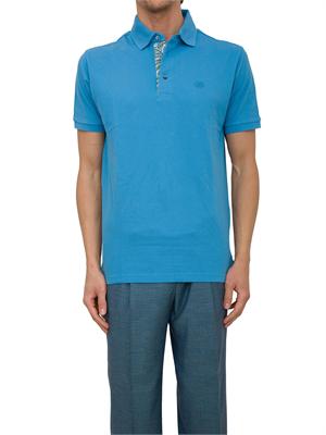 Polo azzurra Etro in cotone con dettaglio stampa floreale sul collo in UOMO