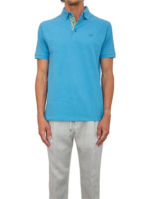 Polo azzurra Etro in cotone con dettaglio stampa floreale sul collo in UOMO