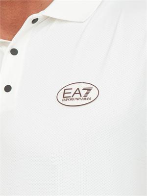Polo uomo EA7 Emporio Armani in cotone stretch bianco con logo in UOMO