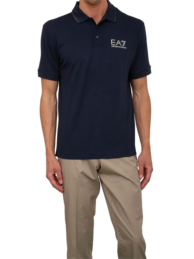 Polo uomo Ea7 Emporio Armani Gold Label in jersey di viscosa blu