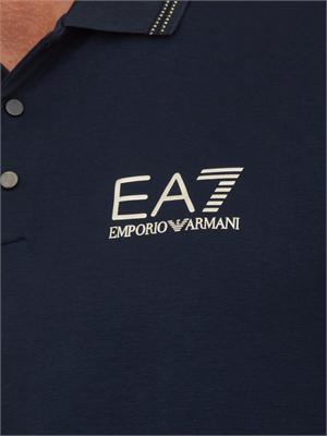 Polo uomo Ea7 Emporio Armani Gold Label in jersey di viscosa blu in UOMO