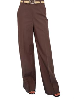 TWIN-SET Pantaloni a palazzo Twinset in popeline marrone con cintura in rafia in DONNA