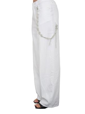 Pantaloni cinque tasche bianchi Pinko modello largo loose fit con catena gioiello in DONNA