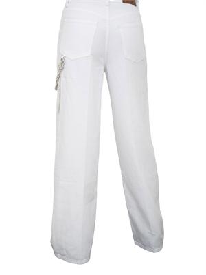 Pantaloni cinque tasche bianchi Pinko modello largo loose fit con catena gioiello in DONNA