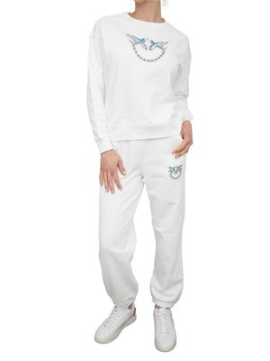 Pantalone tuta bianco Pinko con gioiello Love Birds in DONNA