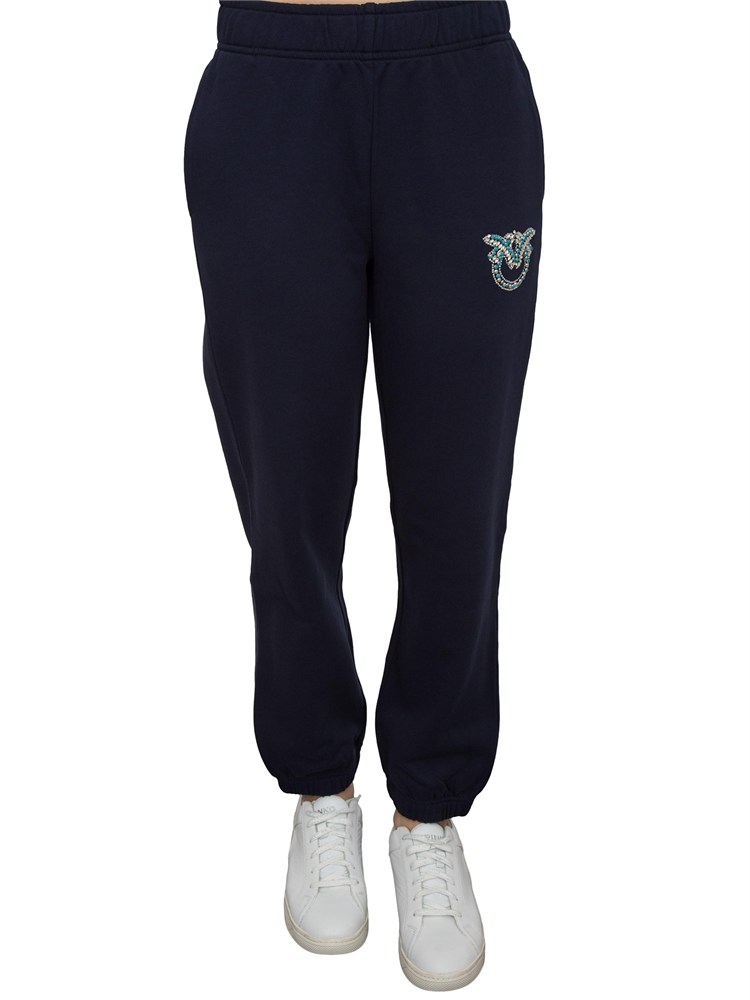 Pantalone tuta blu Pinko con gioiello Love Birds