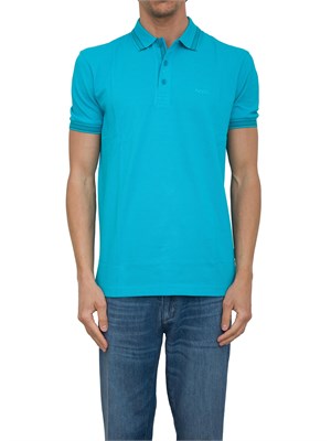 Polo azzurra Boss uomo in piqué di cotone con logo in UOMO