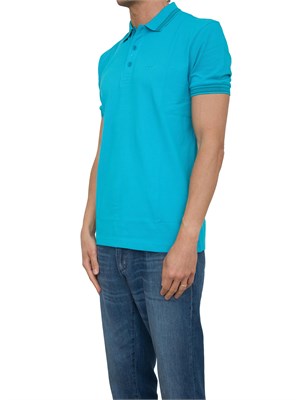 Polo azzurra Boss uomo in piqué di cotone con logo in UOMO