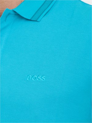 Polo azzurra Boss uomo in piqué di cotone con logo in UOMO
