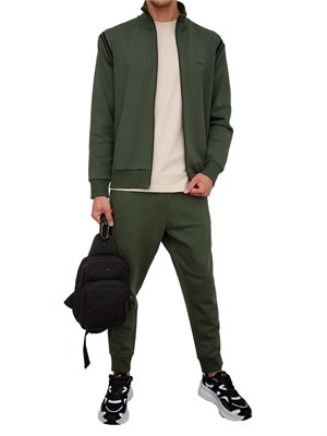 Tuta sportiva Boss verde in cotone elasticizzato con inserti a righe in UOMO