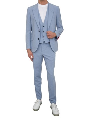BOSS Abito Hugo tre pezzi slim fit in tessuto effetto lino azzurro in UOMO