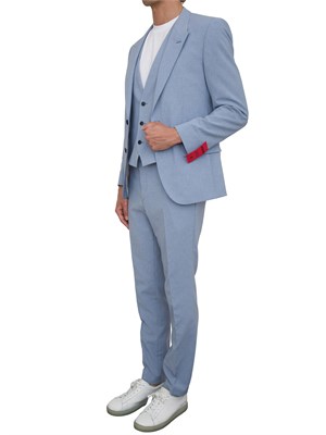 BOSS Abito Hugo tre pezzi slim fit in tessuto effetto lino azzurro in UOMO