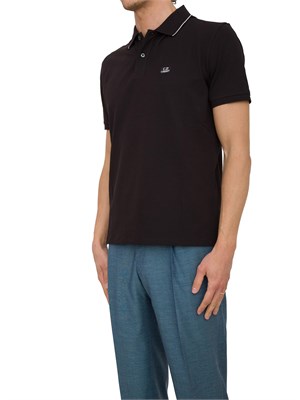 Polo nera uomo C.P. Company in cotone e logo ricamato in UOMO